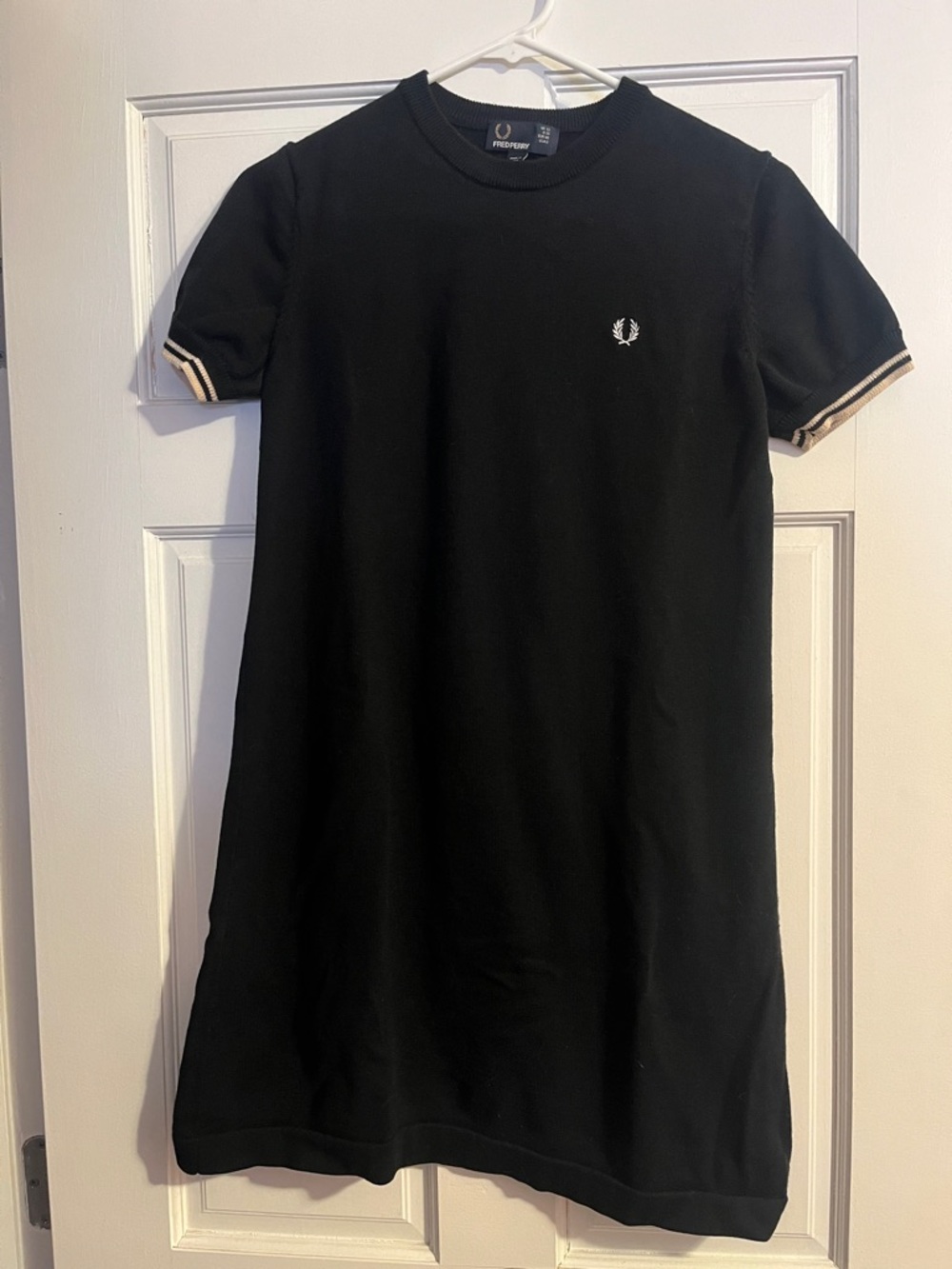 Fred Perry Black Short Sleeve Knit Mini Dress with Cream Trim